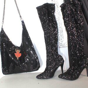 SEQUIN BOOTS AND SHOULDER BAG BLACK 9